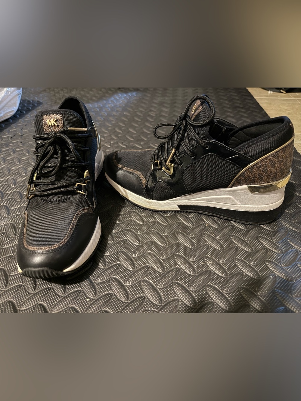 Michael Kors Black and White Women's Platform Sneakers with Gold Accents